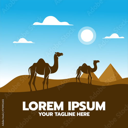 camel desert vintage logo design illustration