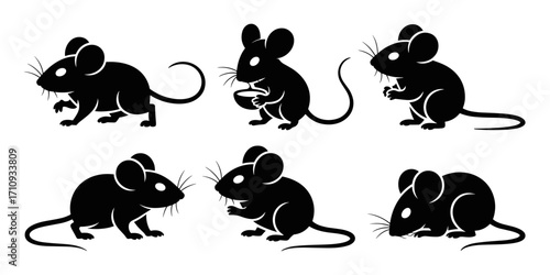 Vector illustration of mouse silhouettes in different poses