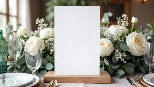 Vertical Wedding Frame Mockup with White Roses and Table Decoration