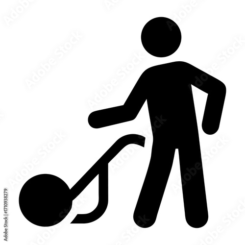 Minimalist black silhouette icon of a worker with a hand truck, symbolizing delivery, moving, and manual labor services