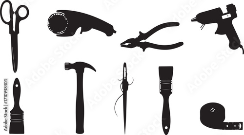 Silhouette Collection of Essential Crafting and DIY Tools for Creative Projects Ranging from Sewing to Home Improvement