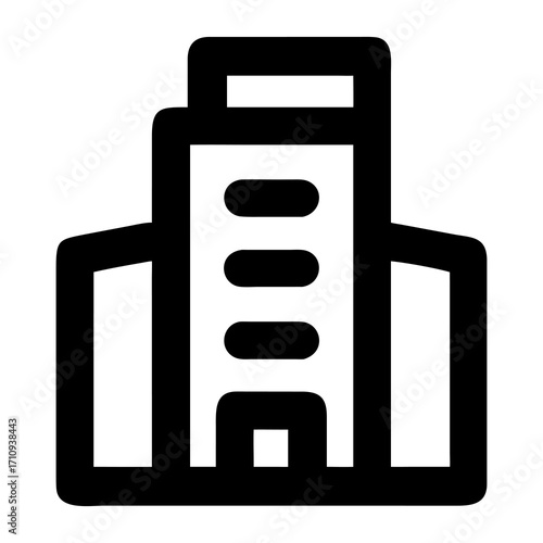 Outline icon of a contemporary multistory office building, symbolizing corporate presence, urban development, and architectural design concepts in cityscapes