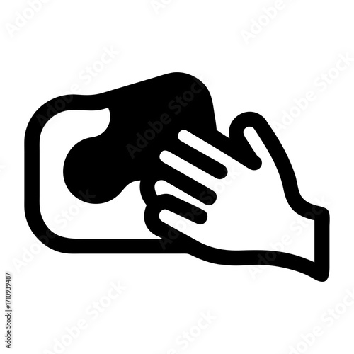 Simple black and white icon depicting a hand effectively wiping a surface clean, symbolizing hygiene, cleanliness, and the essential act of sanitization for various applications