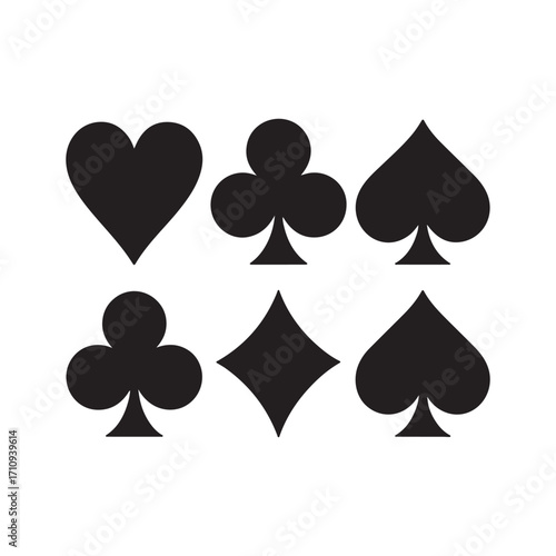 Black silhouette of playing card suits isolated on white background