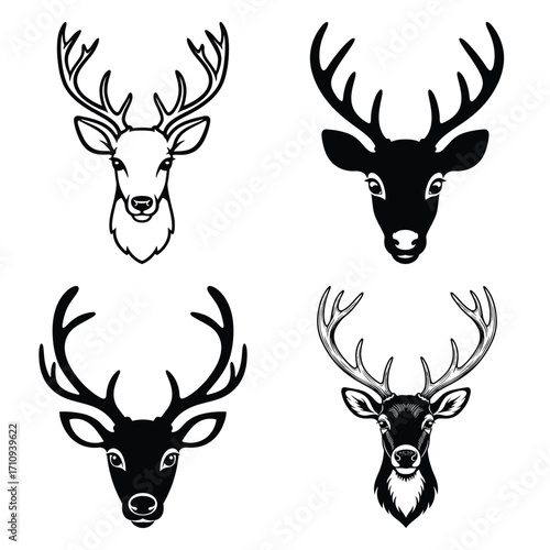 reindeer head vector icon set
