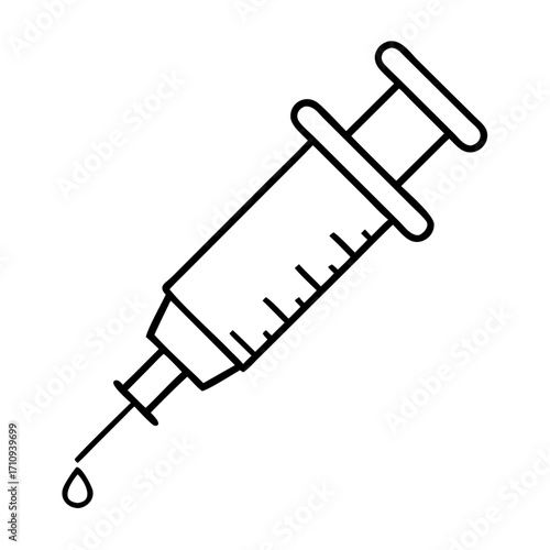 Illustration of a syringe with a drop of liquid, representing vaccination, injection, or medical treatment