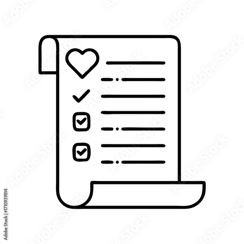 Vector art of checklist with heart and check marks, , a modern design element for planning and organization tasks