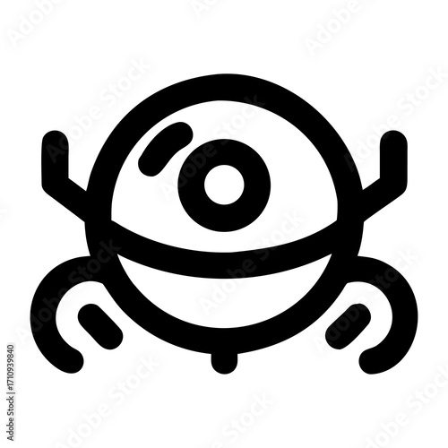 Minimalist line icon of a futuristic cyclops robot or alien drone, a simple vector graphic representing technology and science fiction concepts