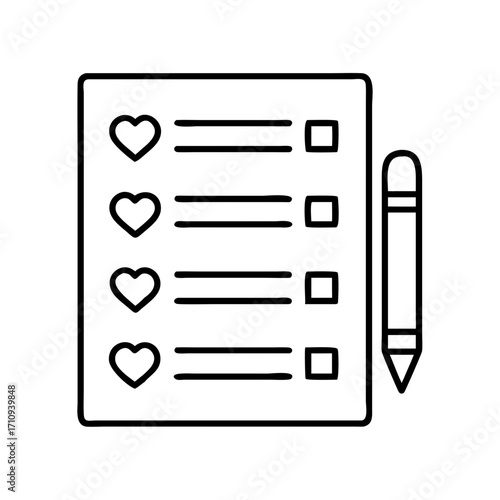 Vector art of checklist with hearts and a pencil a symbol of love, care, and attention to detail in planning and organization