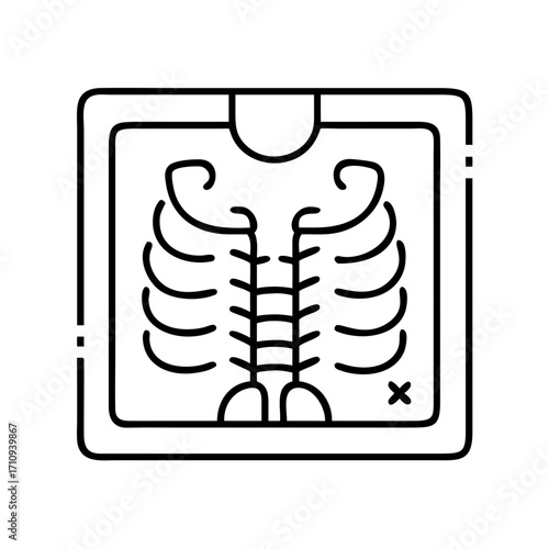 Vector art of radiography of chest, a diagnostic imaging technique using xrays to view the internal structures of the body