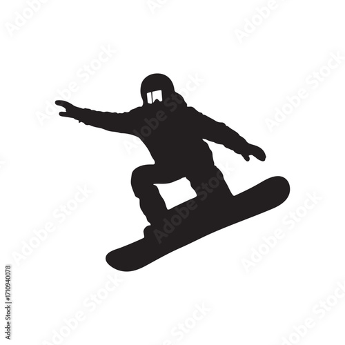 Silhouette of a snowboarder performing a trick isolated on white background