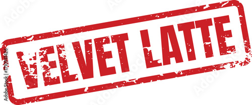 A red rubber stamp proclaims Velvet Latte in a bold, textured design