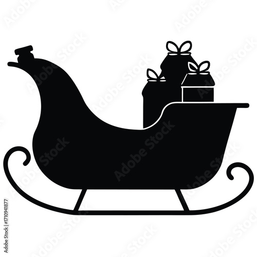 Flat Santa Sleigh Silhouette Filled With Gifts
