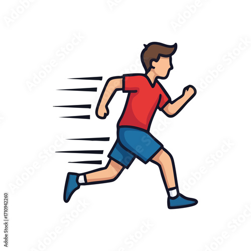 Dynamic Runner Sprinting Forward. A vibrant cartoon character dashes swiftly, symbolizing momentum and rapid advancement. Represents progress, energy, and achieving goals with speed.