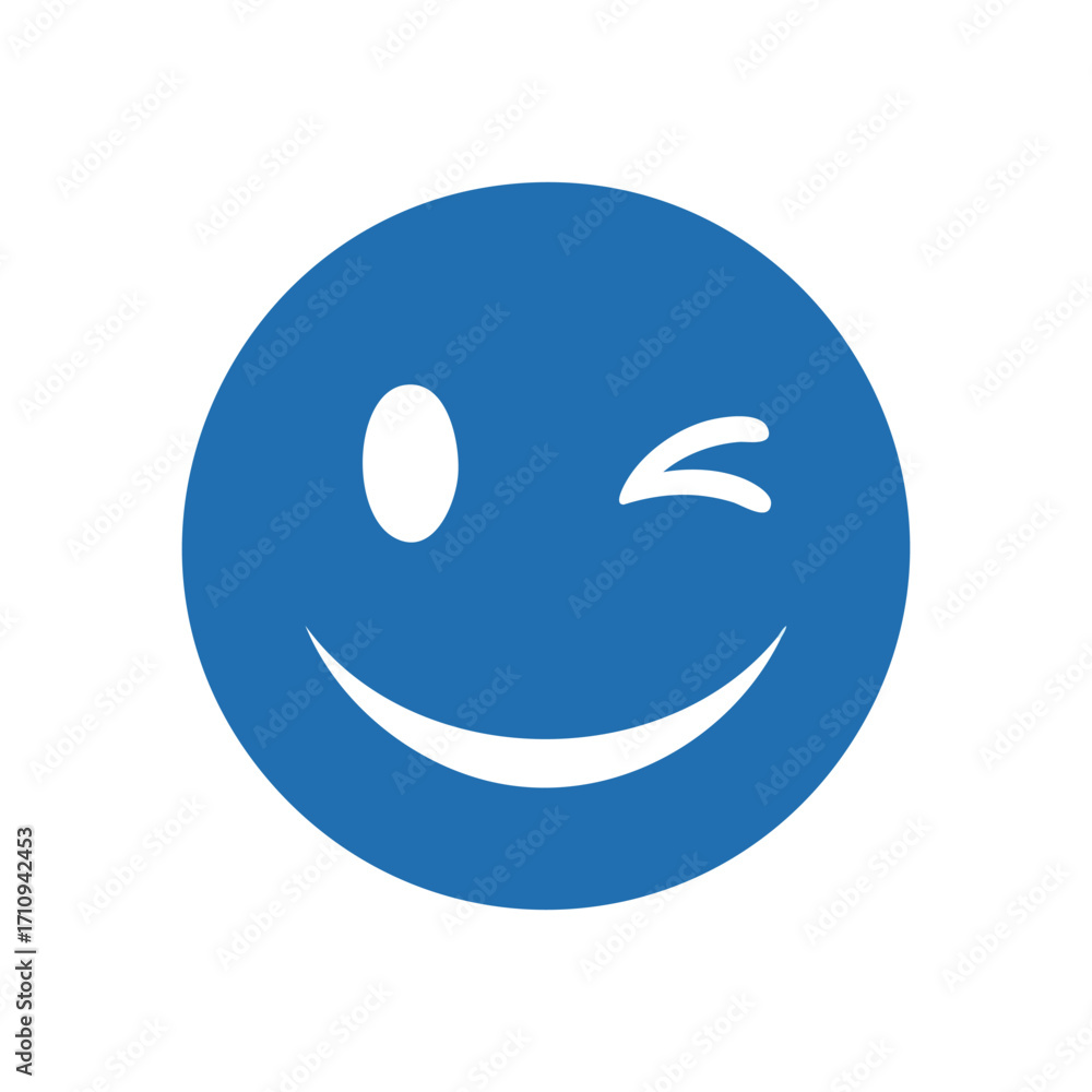 Fototapeta premium Blue Winking Emoji Icon. This joyful sapphire emoticon features a quick blink, conveying delight and positive feelings. It symbolizes humor, lightheartedness, or a friendly shared secret.