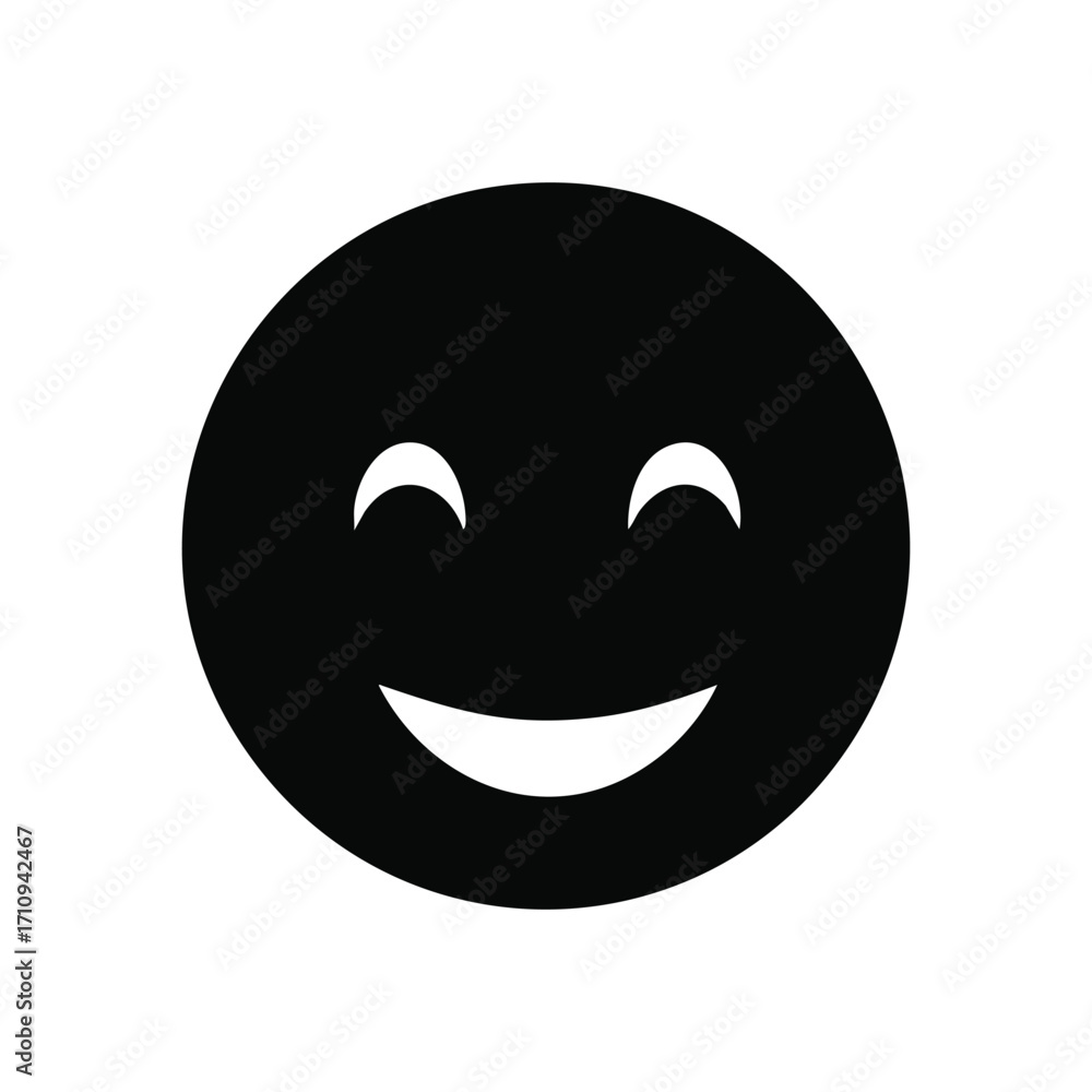 Fototapeta premium Happy Emoticon Expression. A minimalist white face on a dark backdrop, radiating joy and cheer. This graphic conveys delight, good mood, and positive well-being.