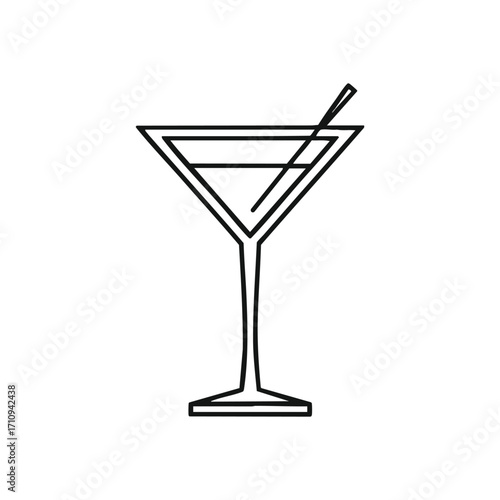 Sleek Martini Glass Minimalist Icon. This sophisticated beverage outline embodies stylish elegance, ideal for upscale themes or nightlife promotion. Its clean lines signify a chic, modern aesthetic.