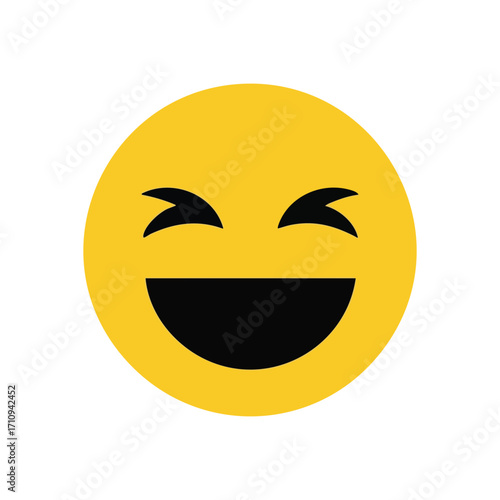 Joyful Grinning Emoticon Icon. This cheerful yellow face conveys pure happiness and hearty laughter. Its beaming expression symbolizes amusement, positivity, and a delightful mood, perfect for.