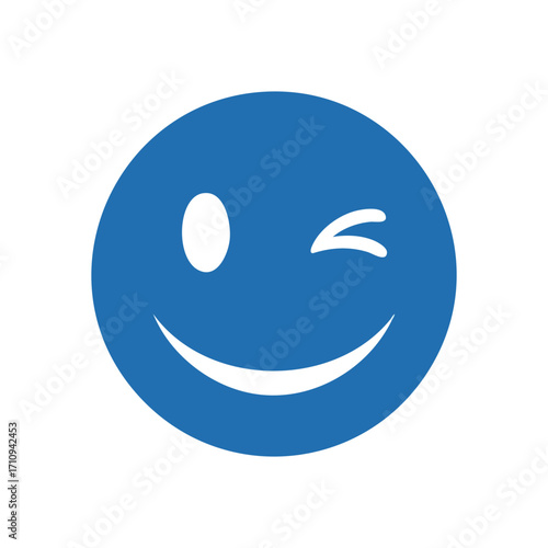 Blue Winking Emoji Icon. This joyful sapphire emoticon features a quick blink, conveying delight and positive feelings. It symbolizes humor, lightheartedness, or a friendly shared secret.