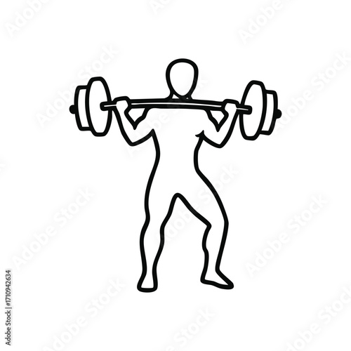 Athlete Performing Barbell Squat. An outline illustration of an individual engaged in power training, symbolizing health, determination, and fitness goals.