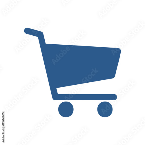 Blue E-commerce Shopping Cart Icon. A vibrant blue market basket graphic, perfect for digital commerce. Symbolizes the journey of consumer selection and online acquisition.