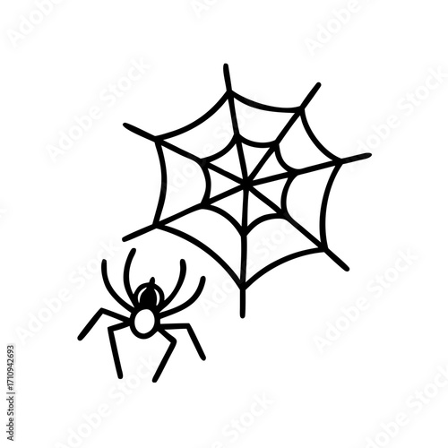 Spider and web illustration in simple black line design  
