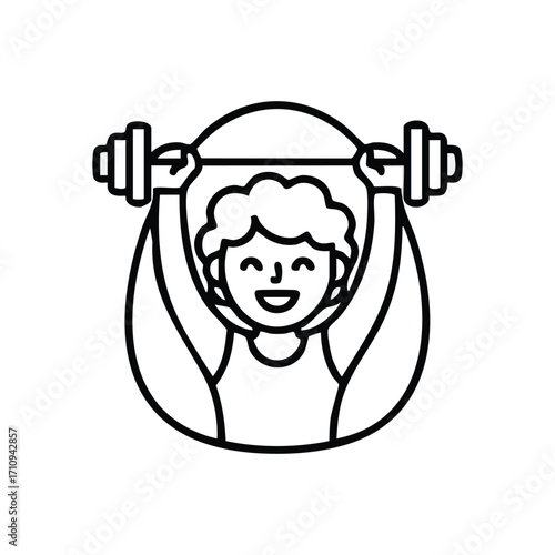 Cheerful Individual Weightlifting Icon. This joyful illustration depicts a happy figure achieving a personal fitness triumph. It symbolizes strength, healthy habits, and determination.