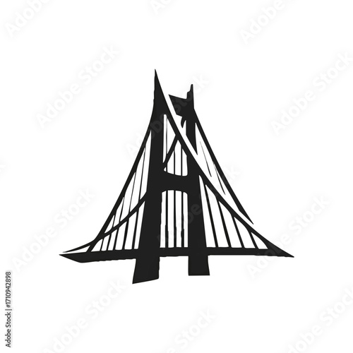 Minimalist Golden Gate Bridge Icon. This elegant monochrome rendering portrays a celebrated suspension span, symbolizing connection, progress, and engineering marvels. Ideal for modern designs.