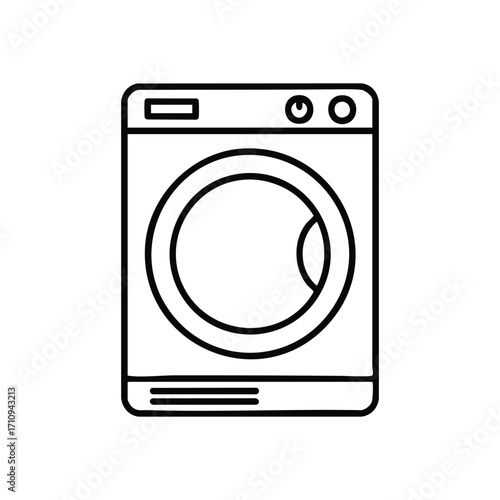 Laundry Machine Outline Graphic. This depiction showcases a front-loading automatic clothes washer, symbolizing domestic upkeep, clean apparel, and essential home convenience.
