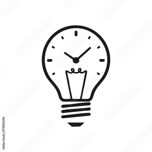 Bright Idea Time Management. This graphic depicts an illumination device fused with a timepiece, embodying inventive thinking, effective scheduling, and quick resolutions. It suggests crucial.