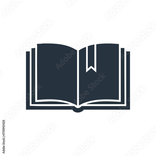Open Book with Page Marker Icon. Simple graphic representation of an opened literary work, marked for future reference. This image symbolizes ongoing education, wisdom, and intellectual pursuit.