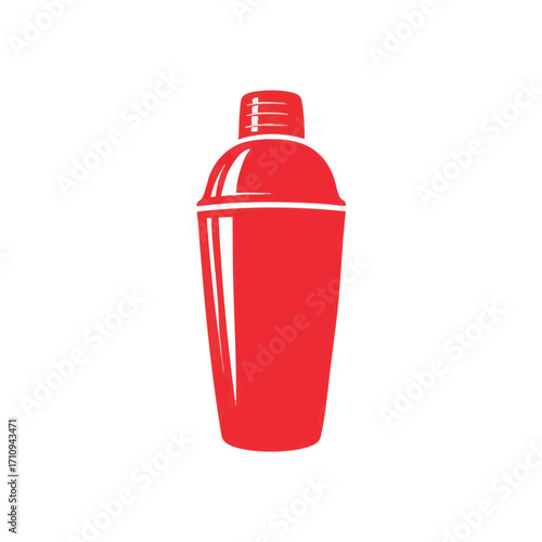 Red Cocktail Shaker Graphic. A crimson beverage container with a lid, perfect for crafting delicious mixed alcoholic drinks. Represents festivities, entertainment, and modern mixology.