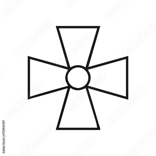 Abstract Geometric Cross Shape. This clean vector illustration features a simple outline symbol with expanding arms. It signifies honor, faith, or direction.