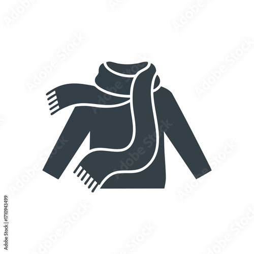 Cozy Winter Garment Graphic. A minimalist vector illustration of a long-sleeved top with a protective neckwear, symbolizing comfort, warmth, and seasonal style for chilly days.