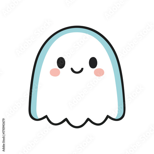 Cute Cartoon Ghost. A delightful animated specter with a cheerful smile and rosy cheeks, embodying innocence and joy. Ideal for whimsical designs.