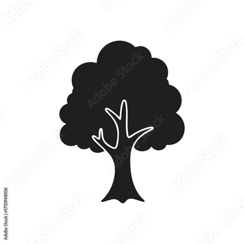 Woodland Silhouette Emblem. A striking arboreal graphic representing ecology, growth, and natural prosperity.