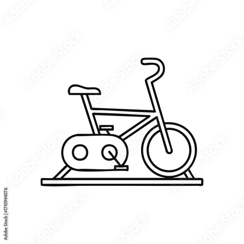 Fitness Spin Bike Outline. Clean graphic portraying a gym cycle. Emphasizes physical training, health, and personal well-being. Symbolizes active living and dedication.