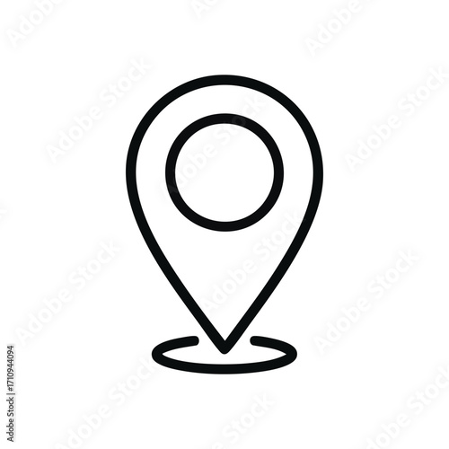Minimalist Location Marker Icon. A sleek outline symbol for exact geographical coordinates. Conveys pinpoint accuracy, mapping routes, and reaching desired destinations effortlessly.