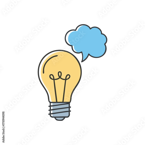 Brilliant Idea Thought Bubble Concept. This illustration symbolizes inspiration and cognitive processing. It portrays ingenuity, problem solving, and the formulation or sharing of novel insights.