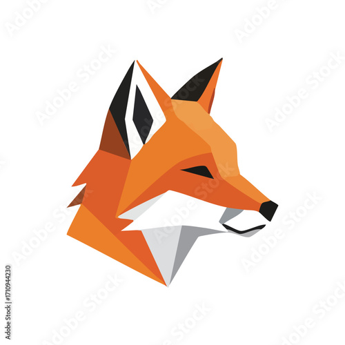 Geometric Fox Head Profile. A modern polygonal rendition of a vixen's visage, symbolizing wisdom and ingenuity. This sleek, stylized artwork presents a clever creature's likeness.