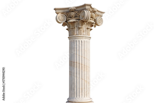 Classic ionic column isolated with intricate decorative volute design on black background view
