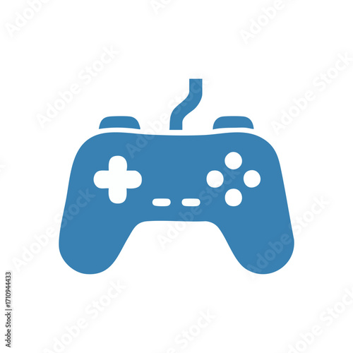 Blue Gaming Controller Icon. A sleek graphic of a digital console remote, colored in a vibrant cerulean. It symbolizes modern entertainment and recreational play.