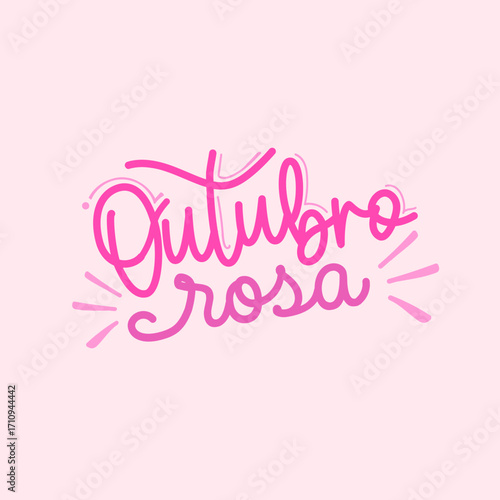 Outubro Rosa Escrita Lettering isolada português