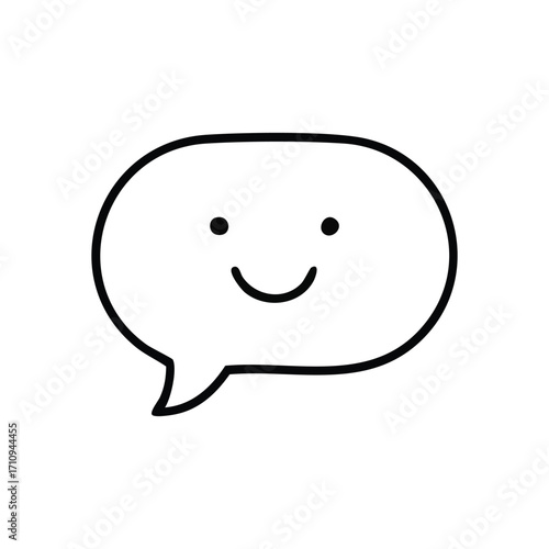 Happy Speech Bubble Icon. A delightful talk balloon signifies joyful exchanges. This charming graphic symbolizes positive interactions, amiable communication, and pleasant online discourse.