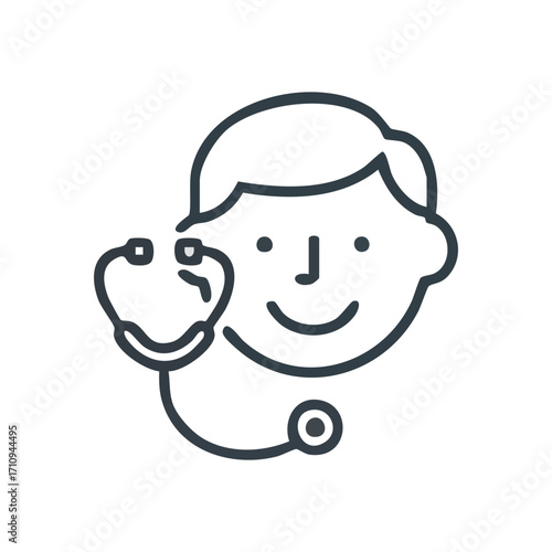 Friendly Doctor Icon. A cheerful physician avatar, symbolizing care and wellness in healthcare services and patient support.