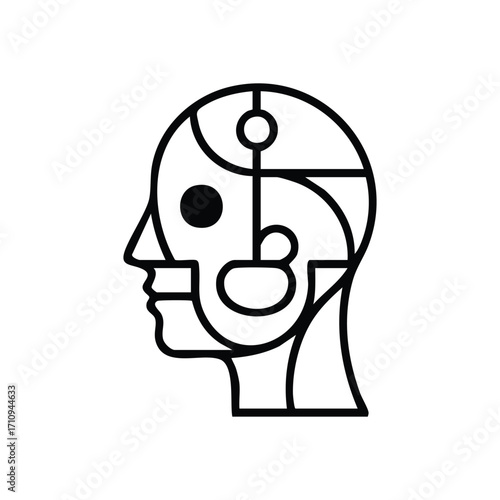 Abstract Head Profile Concept. Modern geometric visual depicting human thought processes and consciousness. Symbolizes intellect, inner balance, and complex ideas.