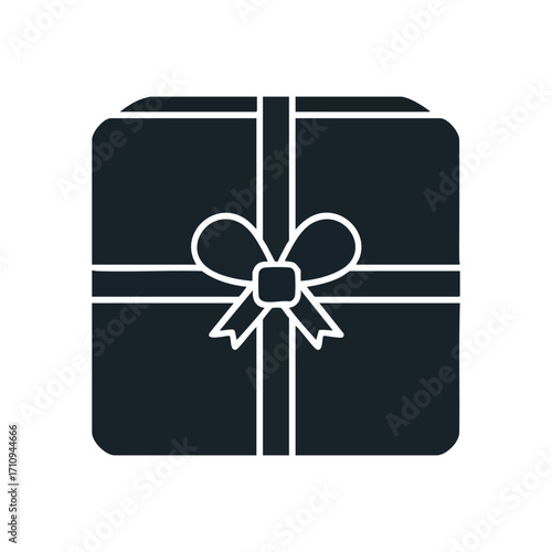 Gift Box Icon Symbol. Elegant flat vector illustration of a wrapped parcel. Represents joy, surprise, and generosity for birthdays, holidays, or special events.