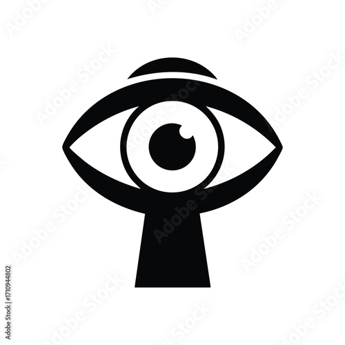 Discreet Watch Eye Keyhole Access. A sleek visual depicts an orb observing through an aperture, conveying privacy, concealed insights, and constrained vision. It represents inquiry and revelation.