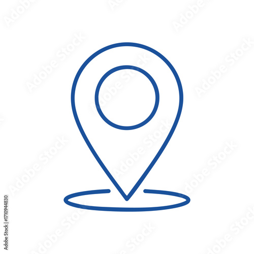 Blue Outline Location Pin Icon. This crisp linear emblem in a rich blue hue signifies precise geographic positions. Ideal for modern navigation, indicating places and pinpointing destinations.