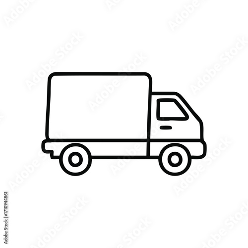 Delivery Truck Line Art Icon. Simple illustration of a transport lorry, useful for conveying rapid package transit. Evokes notions of global commerce, accessibility, and efficient shipping.